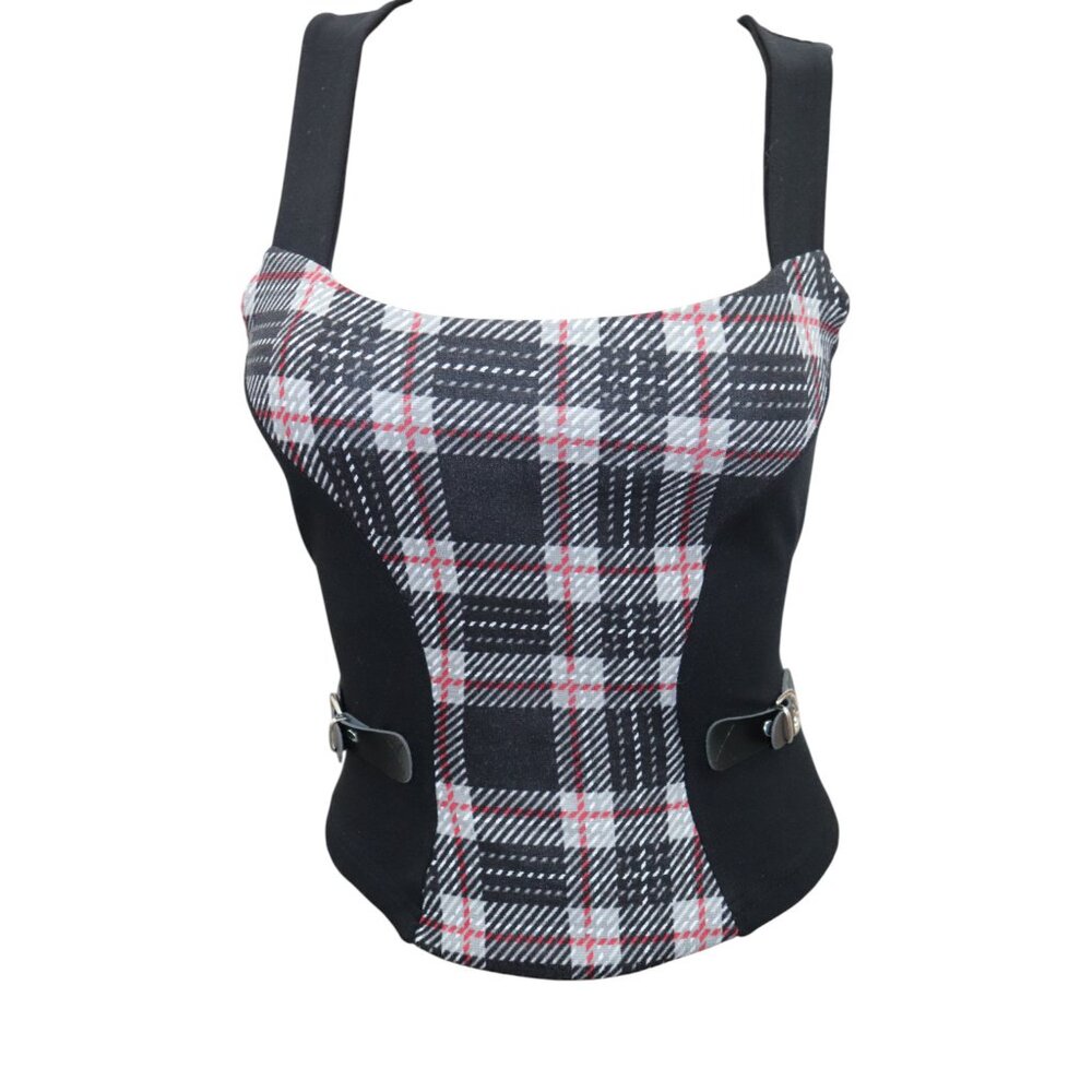 Y2K MORGAN De TOI Paris Plaid Stretch Bustier Corset Bustier Top S/M